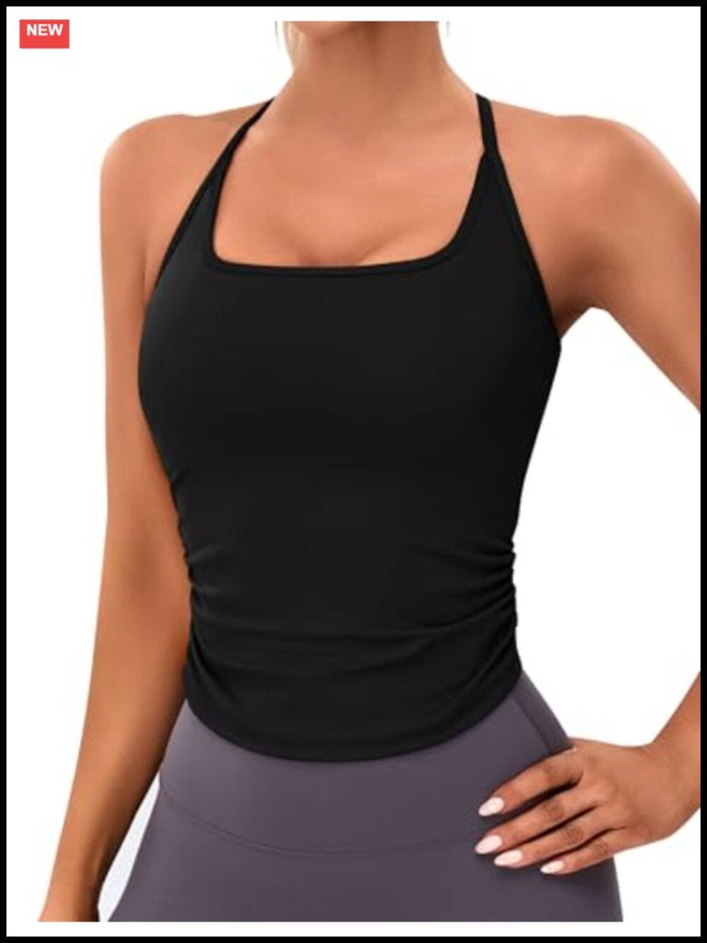 Womens Workout Tank Top Built in Bra Ruched Nylon Spandex Sleeveless